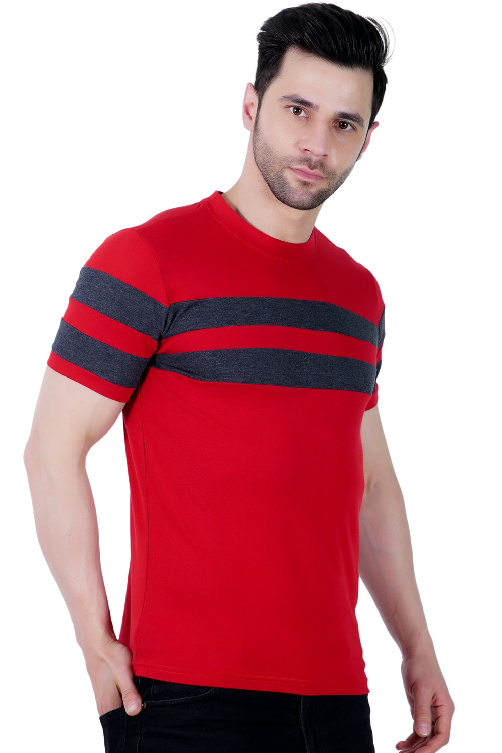 Round Neck half sleeve striped T shirt - Image 2